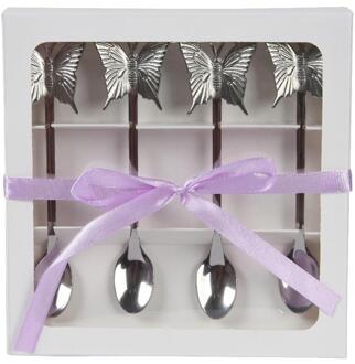 Decoris Theelepelset Vlinder 4-delig rvs zilver