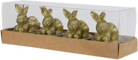 Decoris Theelicht konijn set a 4 H6cm goud