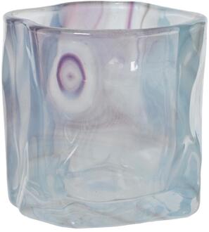 Decoris Theelichthouder glas H8cm blauw