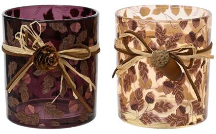 Decoris Theelichthouder glas m.eikeltje verschillende