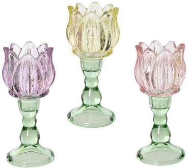 Decoris Theelichthouder glas tulp H16cm verschillende