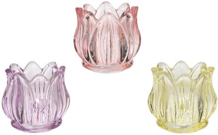 Decoris Theelichthouder glas tulp H7.3cm verschillende