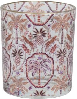 Decoris Theelichthouder met print glas Ø9xH10cm transparant