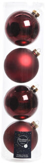 Decoris Tube met 4x donkerrode kerstballen van glas 10 cm glans en mat - Kerstbal Rood