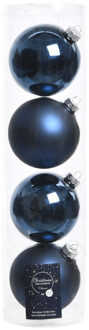 Decoris Tubes met 4x donkerblauwe kerstballen van glas 10 cm glans en mat - Kerstbal