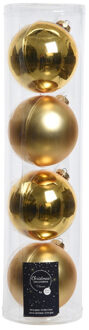 Decoris Tubes met 4x gouden kerstballen van glas 10 cm glans en mat - Kerstbal Goudkleurig