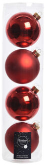 Decoris Tubes met 4x kerst rode kerstballen van glas 10 cm glans en mat - Kerstbal Rood