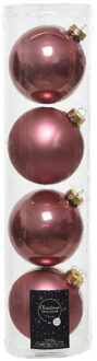 Decoris Tubes met 4x oud roze kerstballen van glas 10 cm glans en mat - Kerstbal