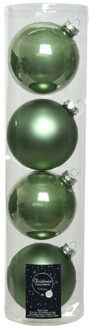 Decoris Tubes met 4x salie groene kerstballen van glas 10 cm glans en mat - Kerstbal