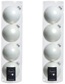 Decoris Tubes met 8x winter witte kerstballen van glas 10 cm glans en mat - Kerstbal