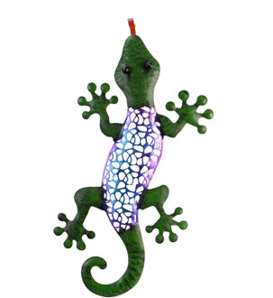 Decoris Tuin/schutting decoratie hagedis - metaal - groen - 18 x 29 cm