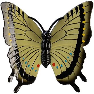 Decoris Tuin/schutting decoratie vlinder - kunststof - geel - 24 x 24 cm - Tuinbeelden