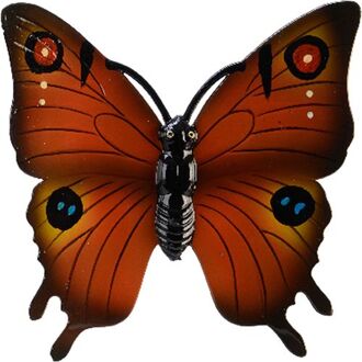 Decoris Tuin/schutting decoratie vlinder - kunststof - oranje - 24 x 24 cm - Tuinbeelden