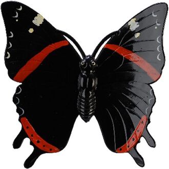 Decoris Tuin/schutting decoratie vlinder - kunststof - zwart - 24 x 24 cm - Tuinbeelden