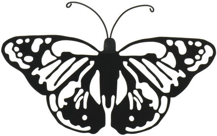 Decoris Tuin wanddecoratie vlinder - metaal - zwart - 17 x 12 cm