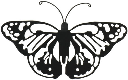 Decoris Tuin wanddecoratie vlinder - metaal - zwart - 36 x 25 cm