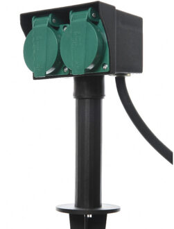 Decoris Tuincontactdozen/tuinstopcontacten stekers 2-voudig zwart/groen Multi
