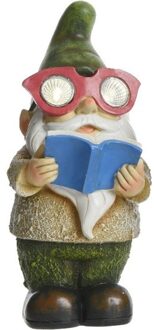 Decoris Tuinkabouter beeld - George boekenwurm - met solar verlichting 24 cm - Tuinverlichting Multi