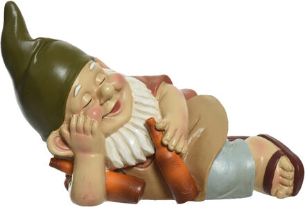 Decoris Tuinkabouter dronken - kunststeen - H11 cm