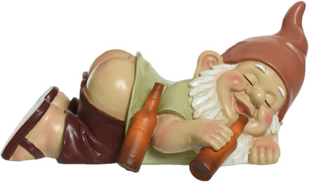 Decoris Tuinkabouter dronken - kunststeen - H11 cm
