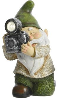 Decoris Tuinkabouter James - fotograaf - solar verlichting - 24 cm - Tuinverlichting/tuinlampen - Solarlamp Multi