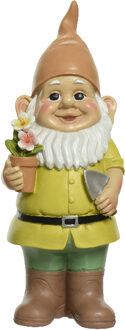 Decoris Tuinkabouter met plantje - kunststeen - H29 cm