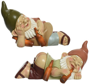 Decoris Tuinkabouter set 2x - dronken - kunststeen - H11 cm