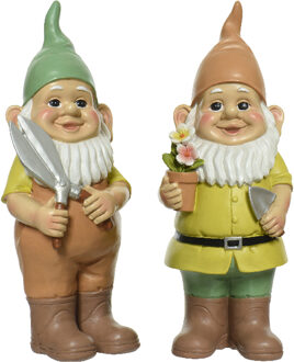 Decoris Tuinkabouter set 2x - tuinierende kabouters - kunststeen - H29 cm