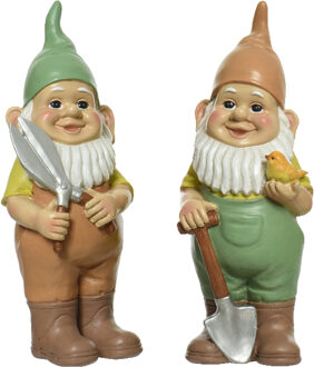 Decoris Tuinkabouter set 2x - tuinierende kabouters - kunststeen - H29 cm