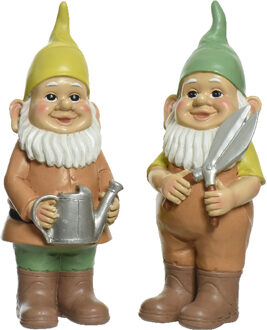 Decoris Tuinkabouter set 2x - tuinierende kabouters - kunststeen - H29 cm