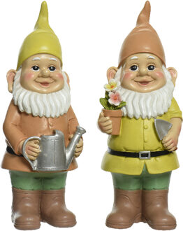 Decoris Tuinkabouter set 2x - tuinierende kabouters - kunststeen - H29 cm