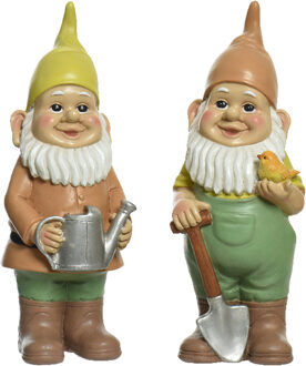 Decoris Tuinkabouter set 2x - tuinierende kabouters - kunststeen - H29 cm