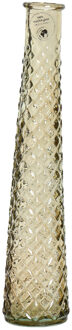 Decoris Vaas/bloemenvaas van gerecycled glas - D7 x H32 cm - transparant beige - Vazen