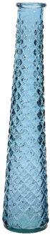 Decoris Vaas/bloemenvaas van gerecycled glas - D7 x H32 cm - transparant blauw - Vazen