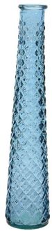 Decoris Vaas/bloemenvaas van gerecycled glas - D7 x H32 cm - transparant blauw - Vazen