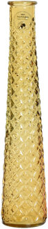 Decoris Vaas/bloemenvaas van gerecycled glas - D7 x H32 cm - transparant geel