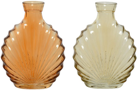 Decoris Vaas Glas In Waaiervorm L5.5-W12-H16.5cm- In Zandkleur Of Peachkleur bruin