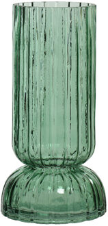 Decoris Vaas - groen - glas - geribbeld - D13 x H26 cm