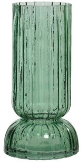 Decoris Vaas - groen - glas - geribbeld - D13 x H26 cm