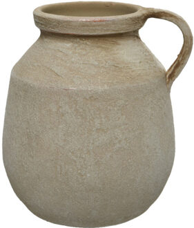 Decoris Vaas kruik/fles model - vintage - terracotta - creme wit - D22 x H25 cm - Vazen Crème