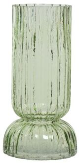 Decoris Vaas - lichtgroen - glas - geribbeld - D13 x H26 cm