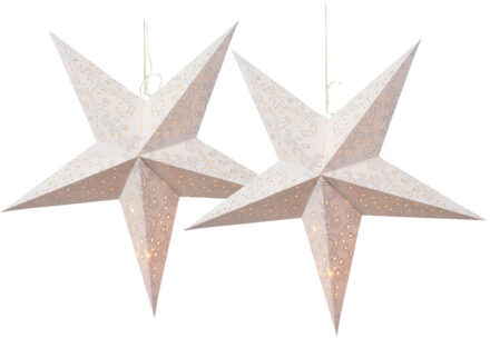 Decoris verlichte kerstster - 2x - wit - 60 cm - papier - Kerststerren