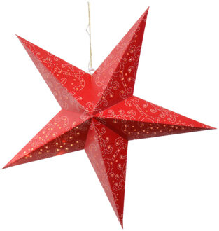 Decoris Verlichte kerstster - rood - 60 cm - papier - op batterijen