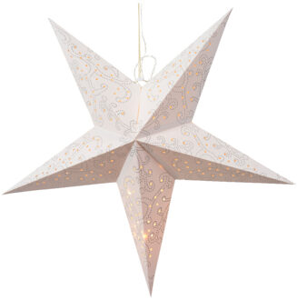 Decoris Verlichte kerstster - wit - 60 cm - papier - op batterijen
