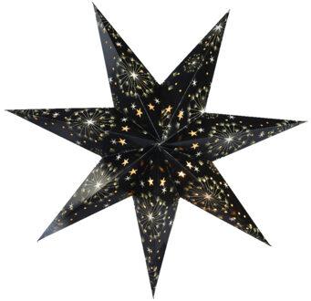 Decoris Verlichte kerstster - zwart - 60 cm - papier - op batterijen