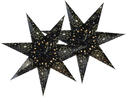 Decoris Verlichte kerststerren - 2x - zwart - 60 cm - papier - op batterijen