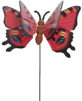 Decoris Vlinder rood 11 x 70 cm - metaal - Tuindecoratie vlinders