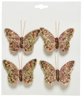 Decoris Vlinder stof op clip roze set a 4 stuks