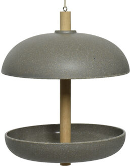 Decoris Vogel voedersilo hangend - bamboe hout - antraciet grijs - 21 x 25 cm