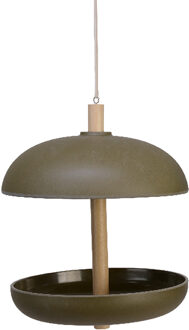 Decoris Vogel voedersilo hangend - bamboe hout - donkergroen - 21 x 25 cm